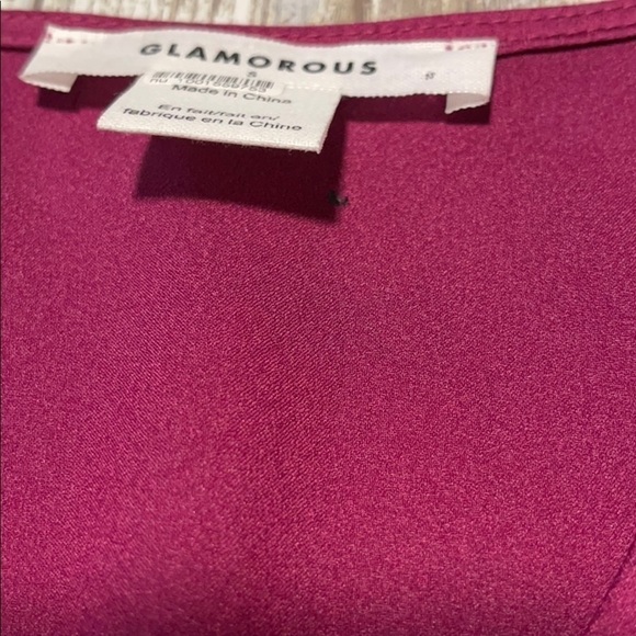 NWOT Glamorous Fuchsia Frill Surplice Peplum Satin Top US S - Picture 9 of 9